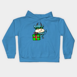 Christmas funny colored bull Kids Hoodie